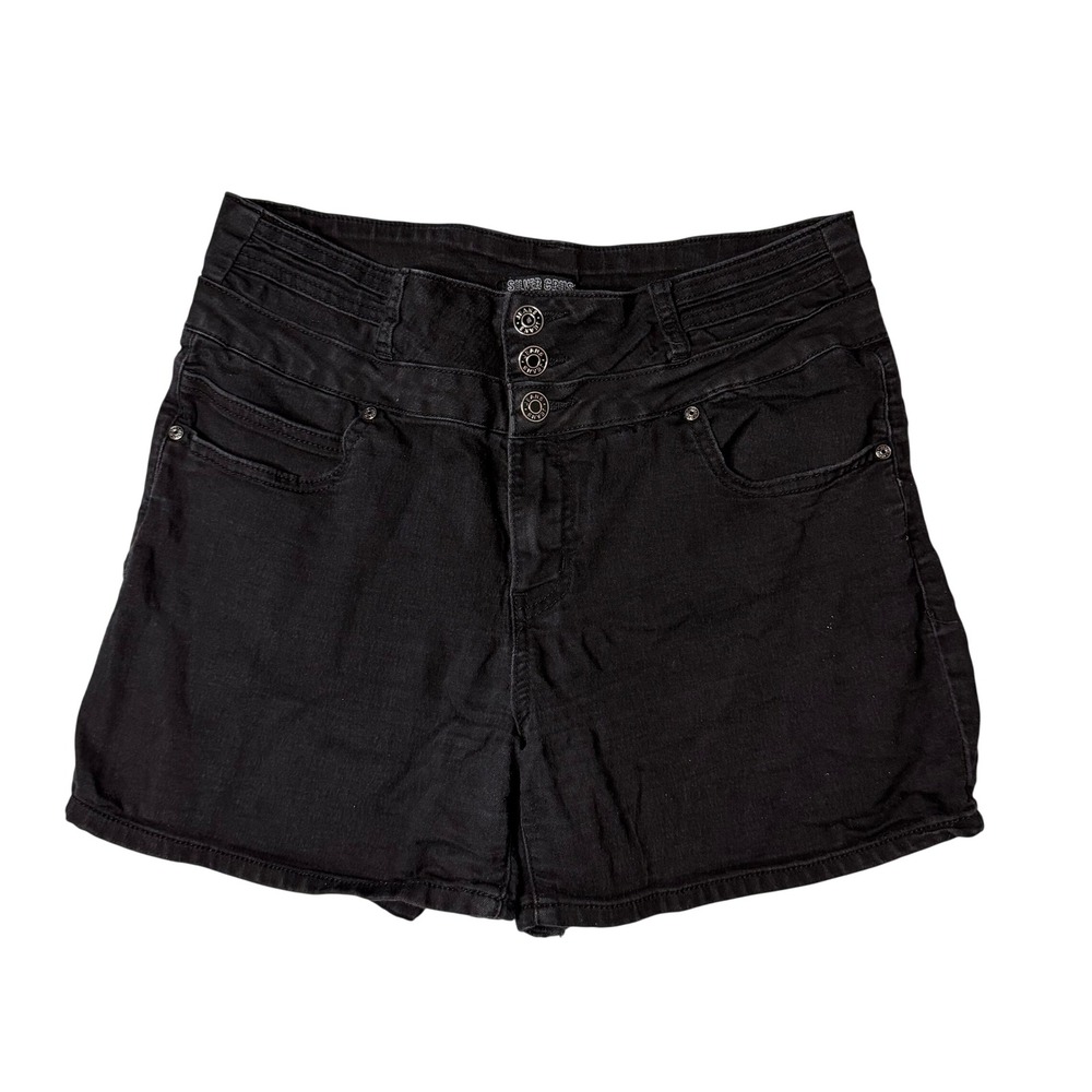 Silver Crush‎ Womens Black High Waist Button Fly Denim Shorts Size 13/31